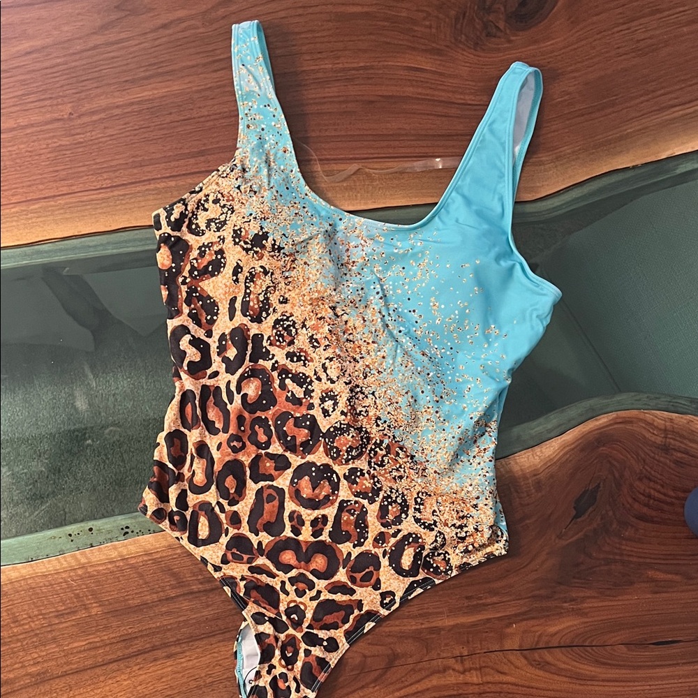 Aqua & Leopard Print One-Piece Swimsuit
